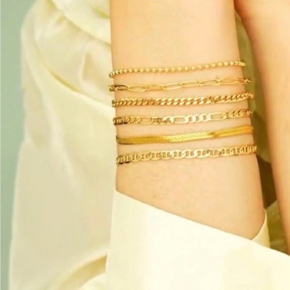 Gold Plated Stainless Steel 6pc Bracelet Chain Set - Picture 2 of 3